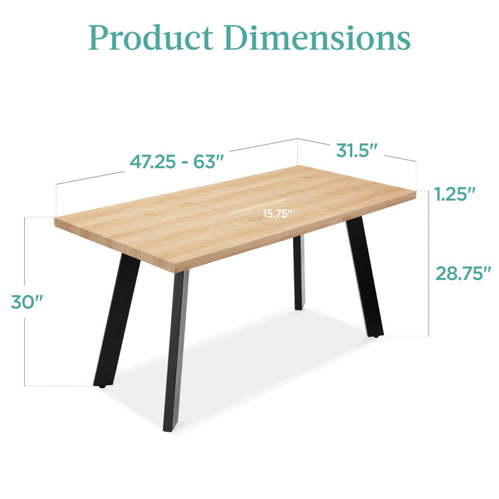 Modern Extendable Dining Table w/ Leaf Extension, 2 Locks - 47 to 63in