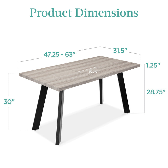 Modern Extendable Dining Table w/ Leaf Extension, 2 Locks - 47 to 63in