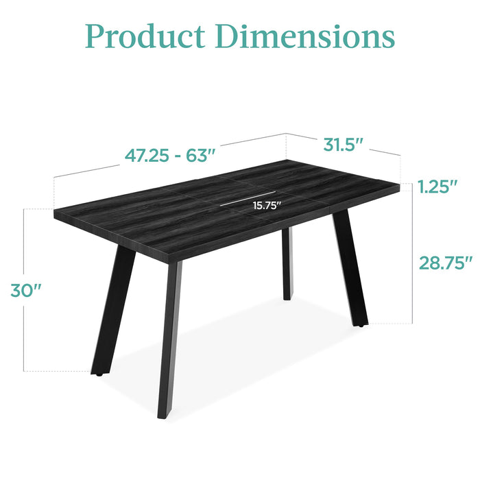 Modern Extendable Dining Table w/ Leaf Extension, 2 Locks - 47 to 63in