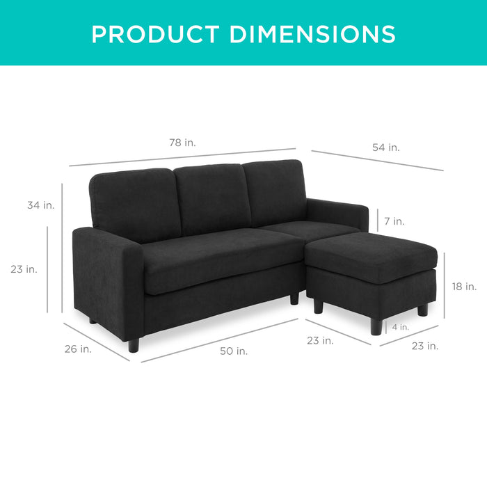 Upholstered Sectional Sofa Couch w/ Chaise Lounge, Reversible Ottoman Bench