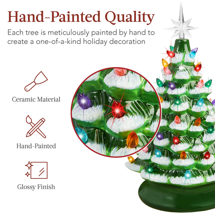 Pre-Lit Ceramic Tabletop Christmas Tree with Lights- 15in