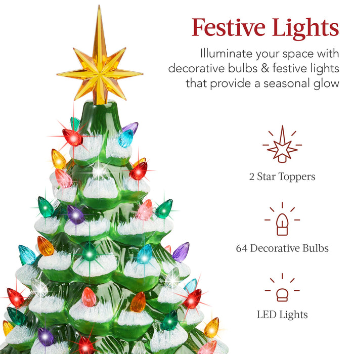 Pre-Lit Ceramic Tabletop Christmas Tree with Lights- 15in