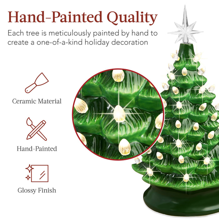 Pre-Lit Ceramic Tabletop Christmas Tree with Lights- 15in