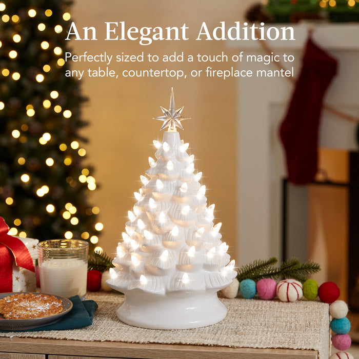 Pre-Lit Ceramic Tabletop Christmas Tree with Lights- 15in