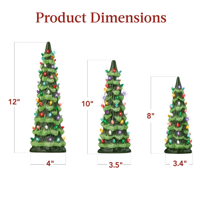 Set of 3 Pre-Lit Ceramic Tabletop Christmas Trees