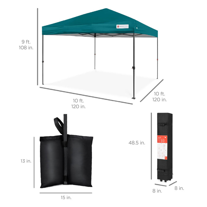 One-Person Setup Instant Pop Up Canopy w/ Case, 4 Weight Bags - 10x10ft