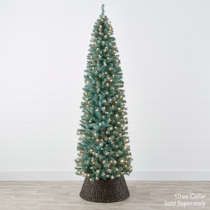 Pre-Lit Blue Spruce Pencil Christmas Tree w/ Metal Base, Incandescent Lights