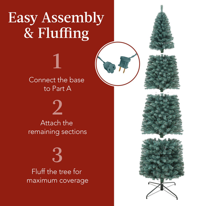 Pre-Lit Blue Spruce Pencil Christmas Tree w/ Metal Base, Incandescent Lights