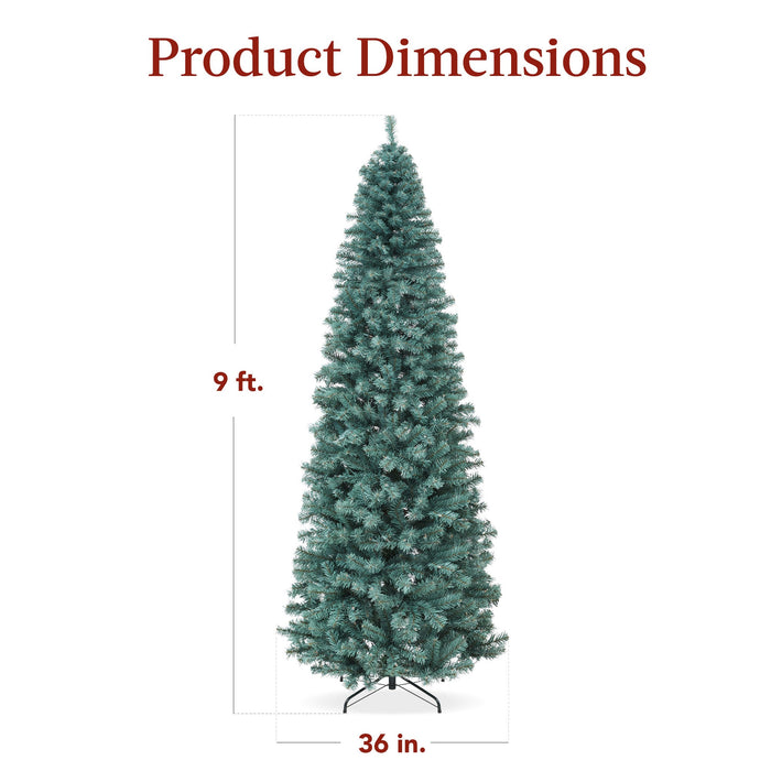 Pre-Lit Blue Spruce Pencil Christmas Tree w/ Metal Base, Incandescent Lights