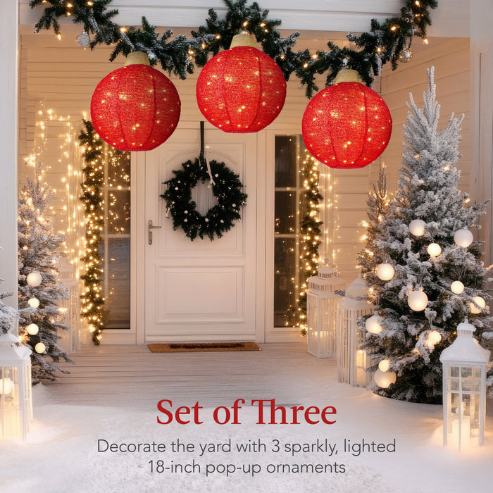 3-Piece Hanging Pop-Up Ornaments Outdoor Christmas Decor, LED Lights