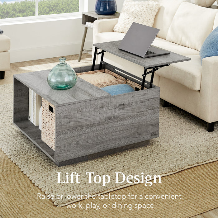 Square Rustic Modern Lift Top Coffee Table w/ Cubby