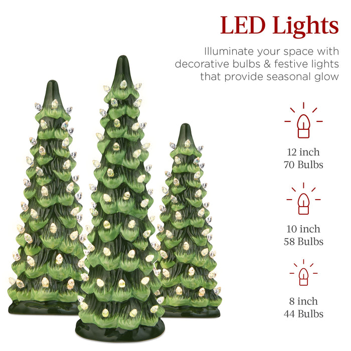 Set of 3 Pre-Lit Ceramic Tabletop Christmas Trees