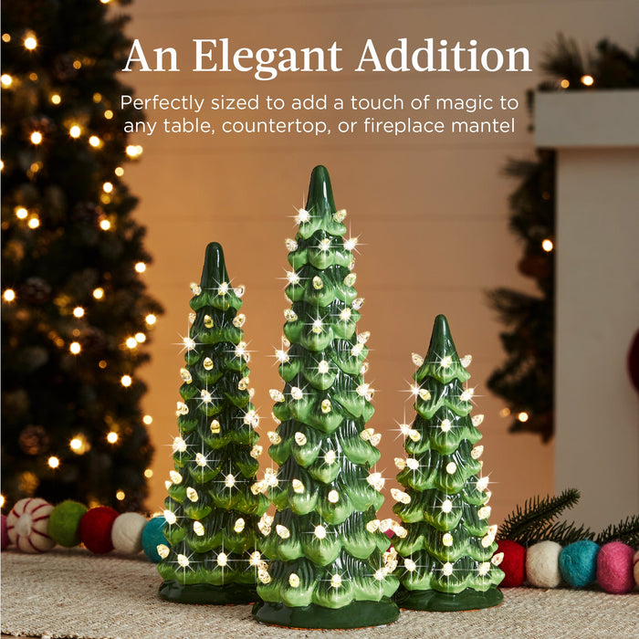 Set of 3 Pre-Lit Ceramic Tabletop Christmas Trees