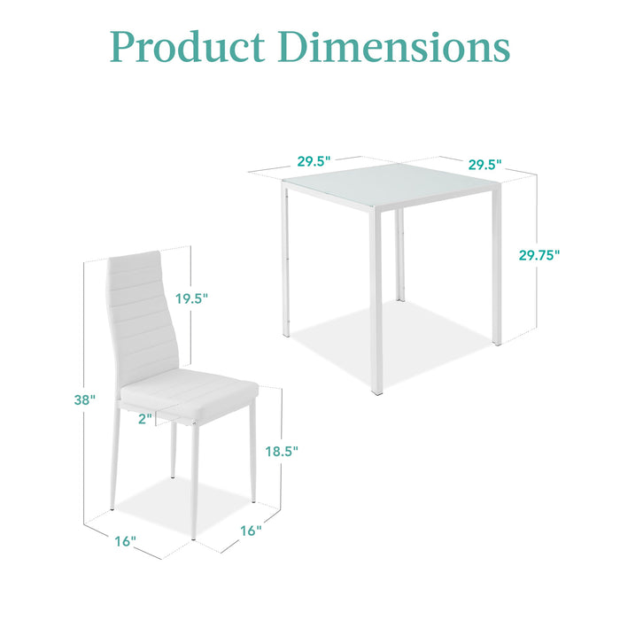 3-Piece Dining Table Set w/ Glass Top, Leather Chairs