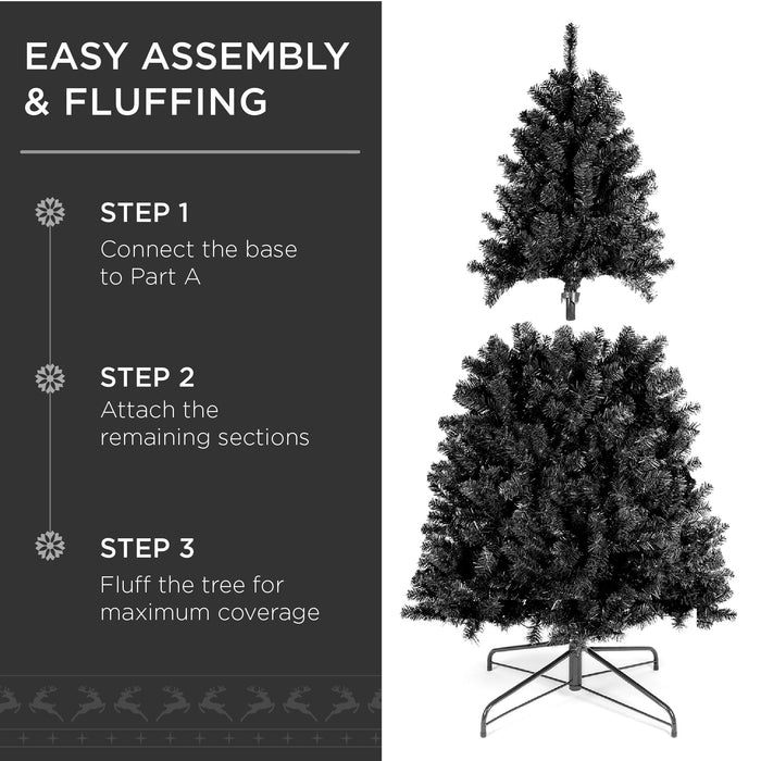 Artificial Black Christmas Tree w/ Easy Assembly, Foldable Metal Stand