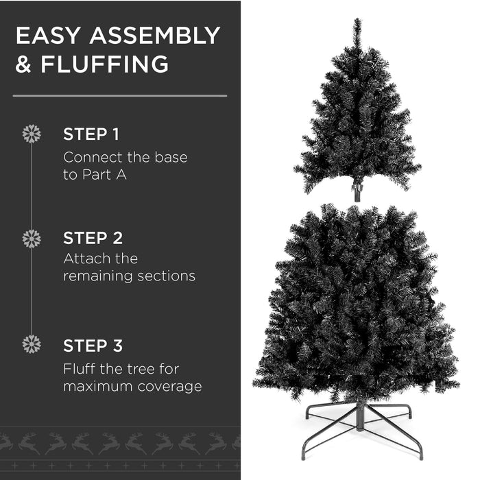 Sapin de Noël artificiel noir pré-éclairé avec lumières incandescentes, support en métal