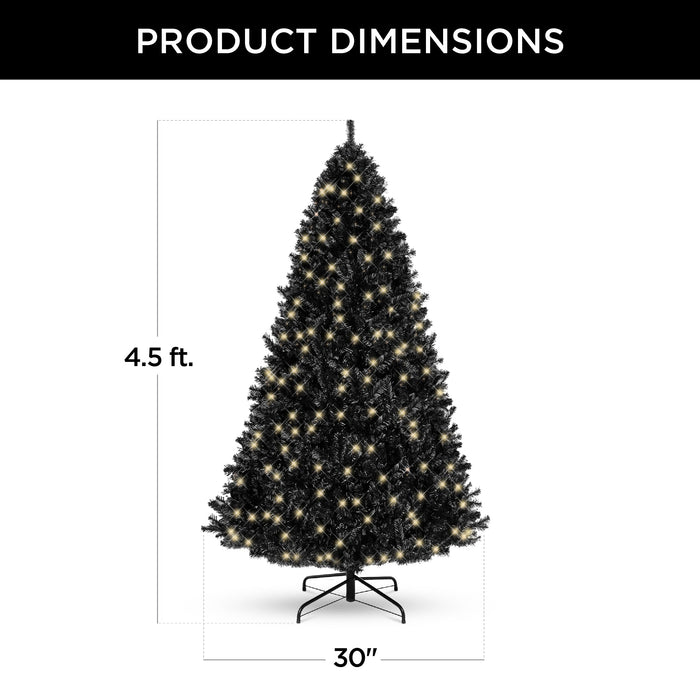 Sapin de Noël artificiel noir pré-éclairé avec lumières incandescentes, support en métal