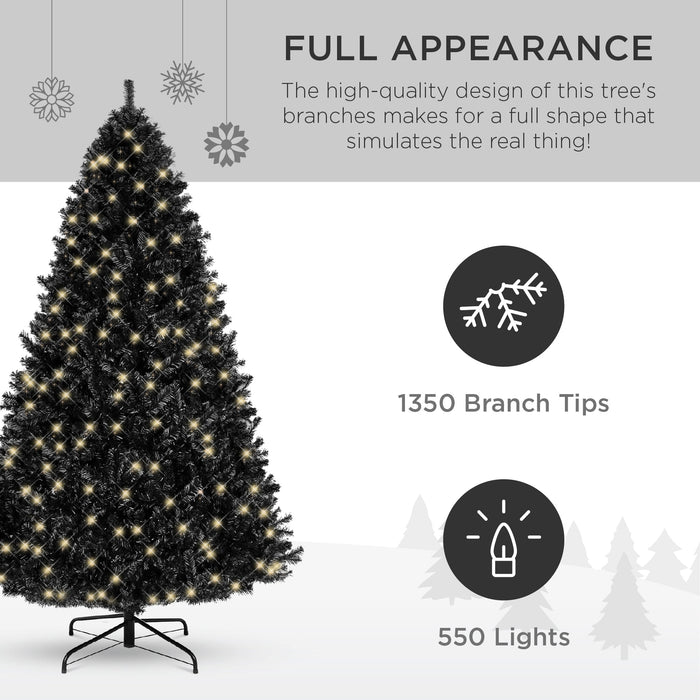 Sapin de Noël artificiel noir pré-éclairé avec lumières incandescentes, support en métal