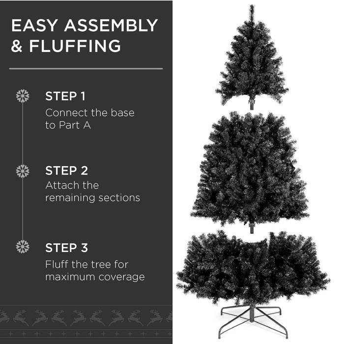 Sapin de Noël artificiel noir pré-éclairé avec lumières incandescentes, support en métal