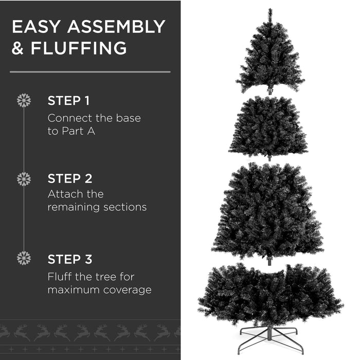 Sapin de Noël artificiel noir pré-éclairé avec lumières incandescentes, support en métal