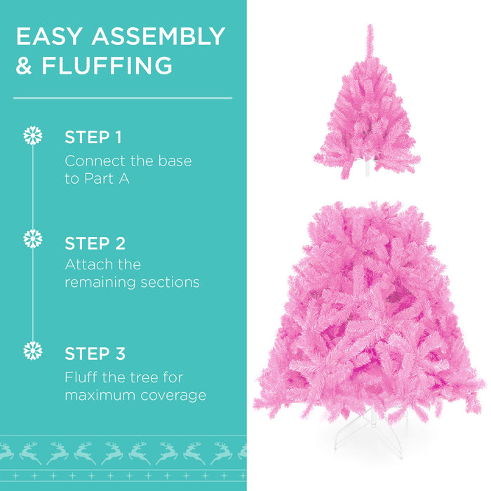 Pre-Lit Artificial Pink Christmas Tree w/ Incandescent Lights, Metal Stand