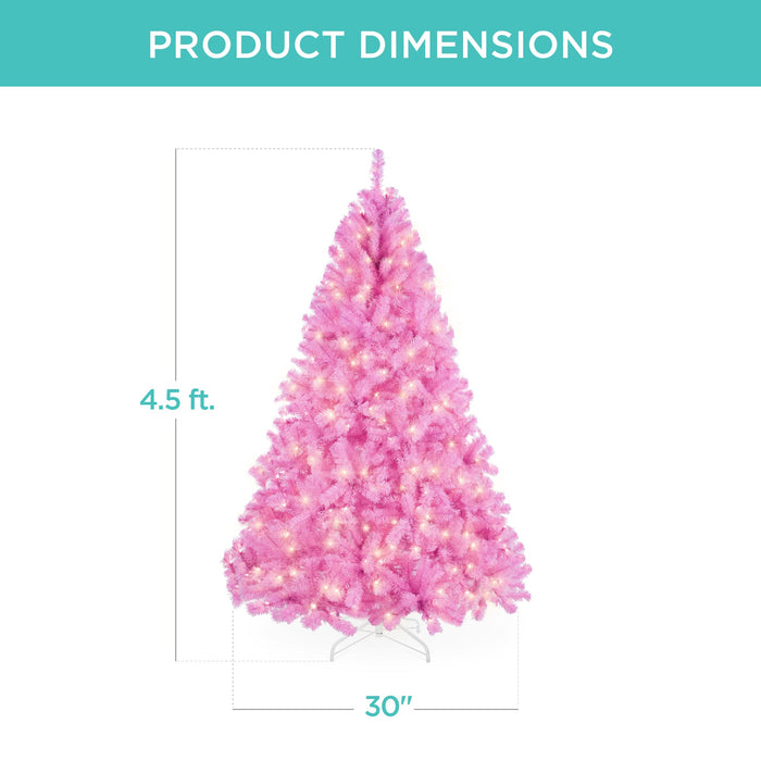 Pre-Lit Artificial Pink Christmas Tree w/ Incandescent Lights, Metal Stand