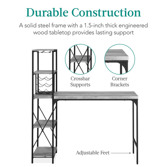 3-Piece Bar Height Dining Set w/ Bottle Rack, Glass Storage, 5 Shelves