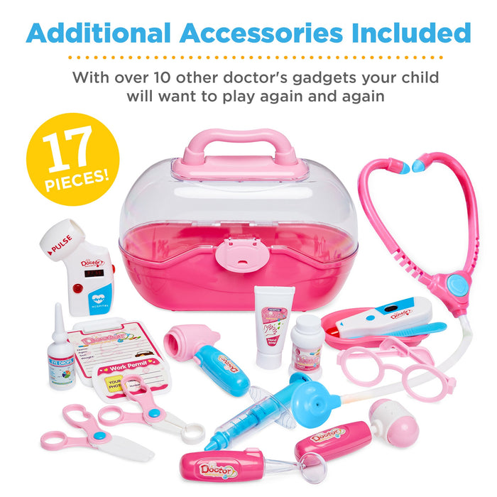 Play Doctor Kit for Kids, Boys & Girls with 17 Accessories, Mobile Cart