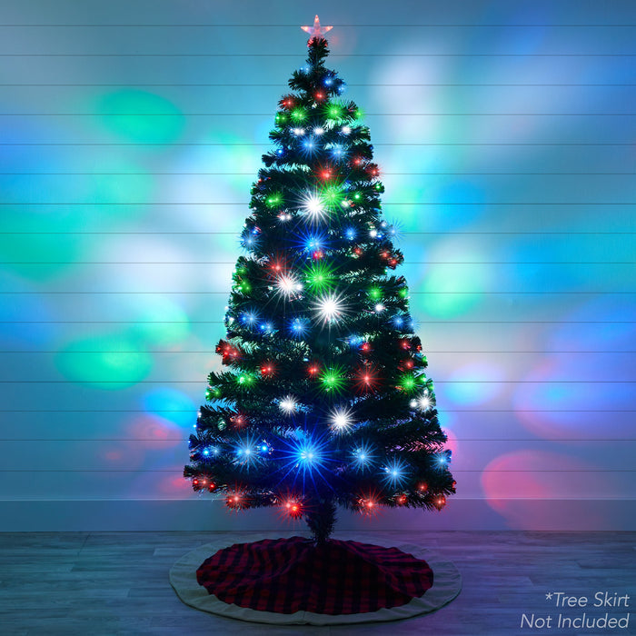 Sapin de Noël en fibre optique pré-éclairé avec lumières multicolores et LED