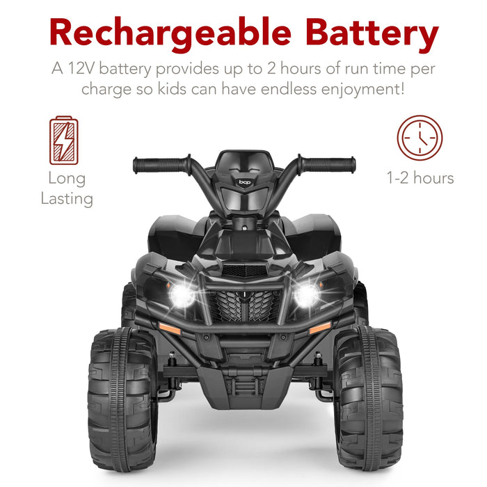 12V Kids Ride-On 4-Wheeler Quad ATV Car w/ 2.4mph Max, Bluetooth, Headlights