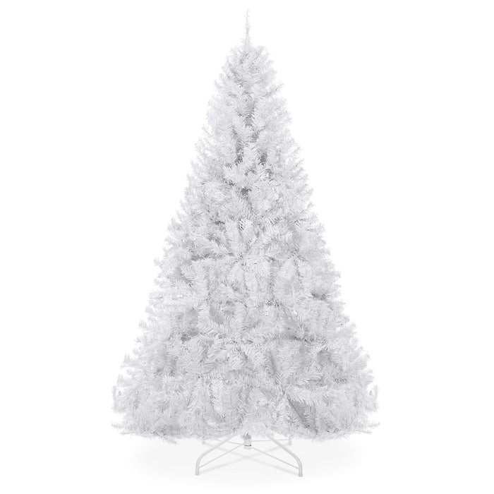 Premium White Artificial Pine Christmas Tree w/ Tips, Foldable Metal Base