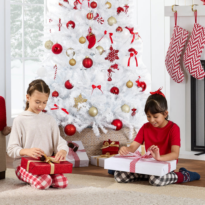 Sapin de Noël artificiel blanc de qualité supérieure avec pointes et base en métal pliable