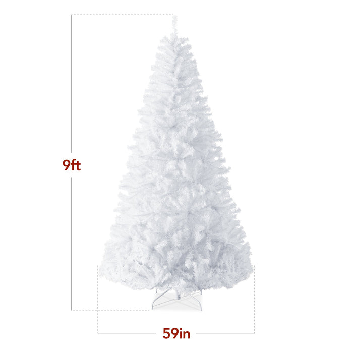 Sapin de Noël artificiel blanc de qualité supérieure avec pointes et base en métal pliable