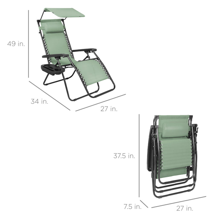 Folding Zero Gravity Recliner Patio Lounge Chair w/ Canopy, Side Tray