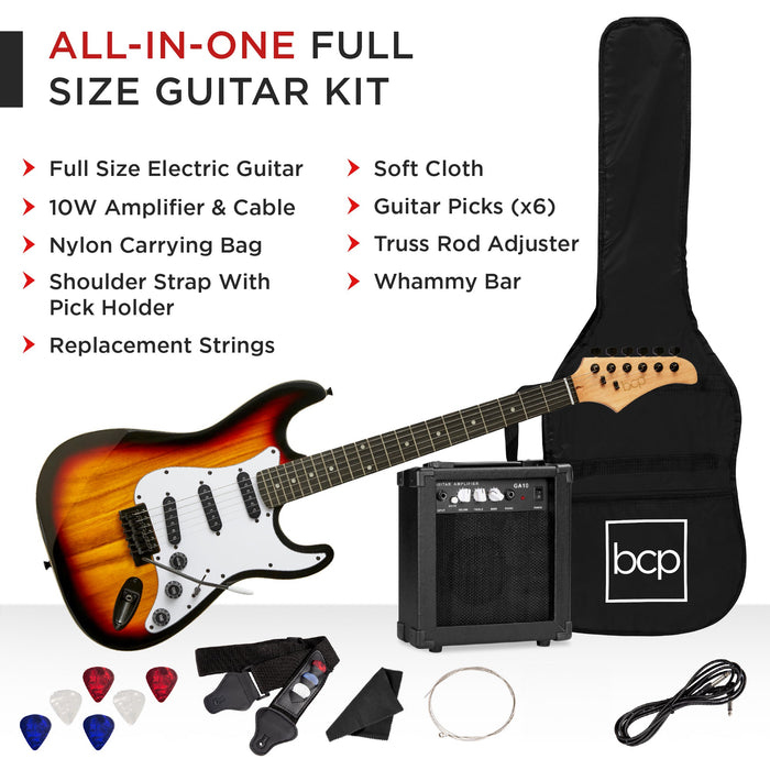 Beginner Electric Guitar Kit w/ Case, 10W Amp, Tremolo Bar - 39in