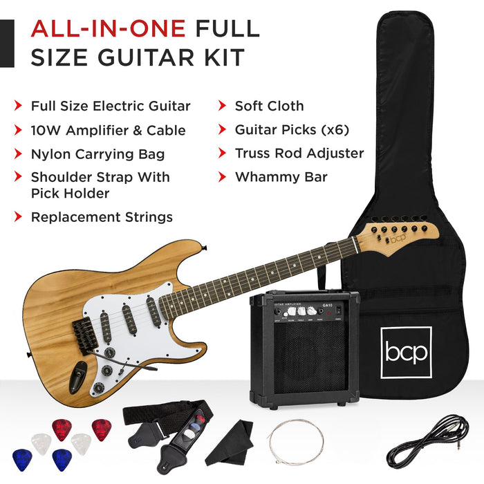 Beginner Electric Guitar Kit w/ Case, 10W Amp, Tremolo Bar - 39in