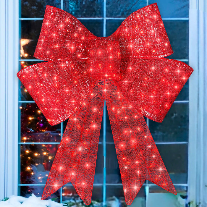 Pre-Lit Large Christmas Bow Decoration, Holiday Decor w/ 8 Functions