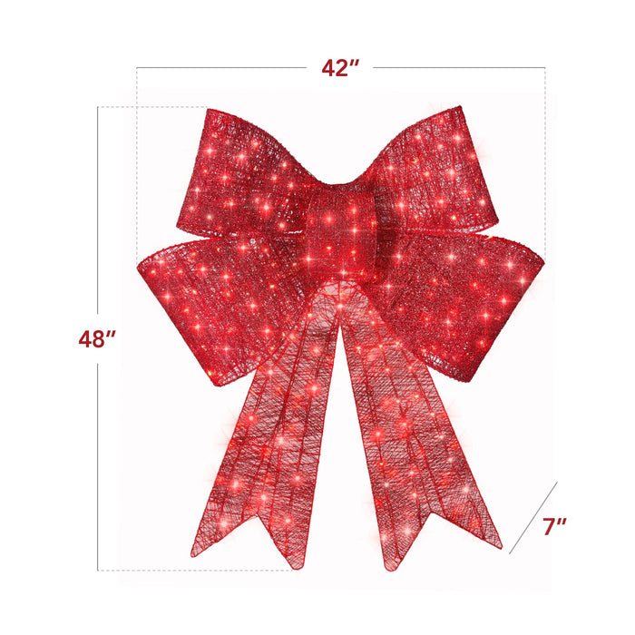 Pre-Lit Large Christmas Bow Decoration, Holiday Decor w/ 8 Functions