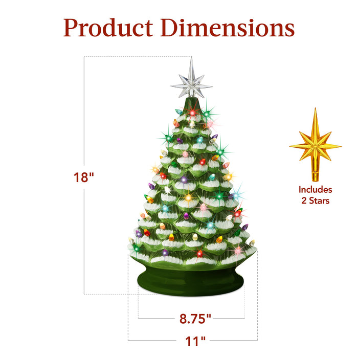 Large Pre-Lit Ceramic Christmas Tree Decoration w/ LED Light, Timer - 18in