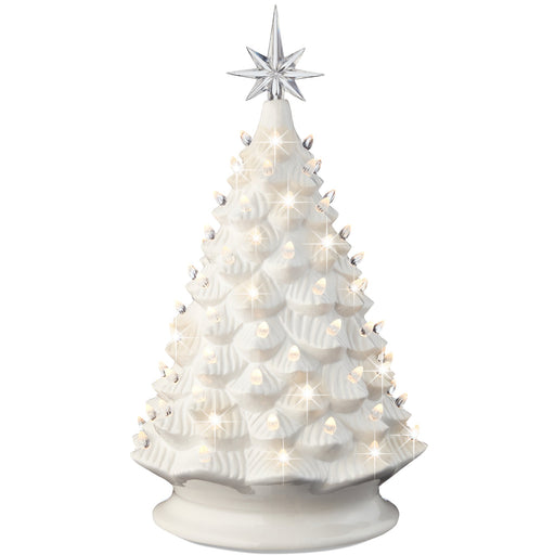 Large Pre-Lit Ceramic Christmas Tree Decoration w/ LED Light, Timer - 18in