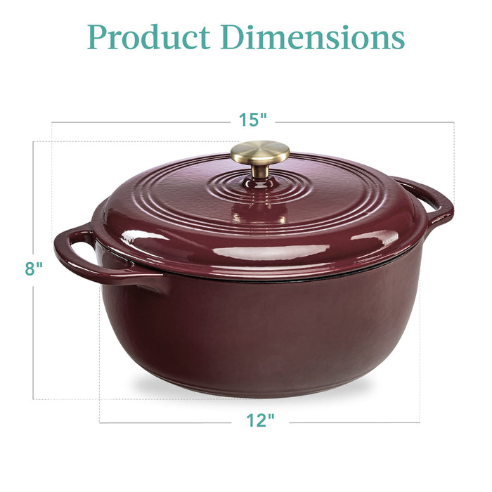 Cast-Iron Dutch Oven Kitchen Cookware w/ Enamel, Handles - 7.5qt