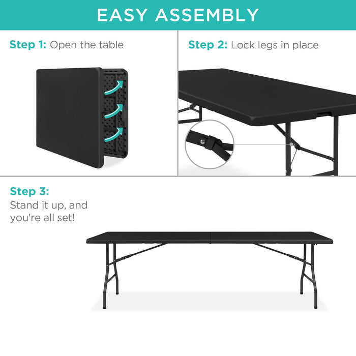 Portable Folding Plastic Dining Table w/ Handle, Lock - 8ft