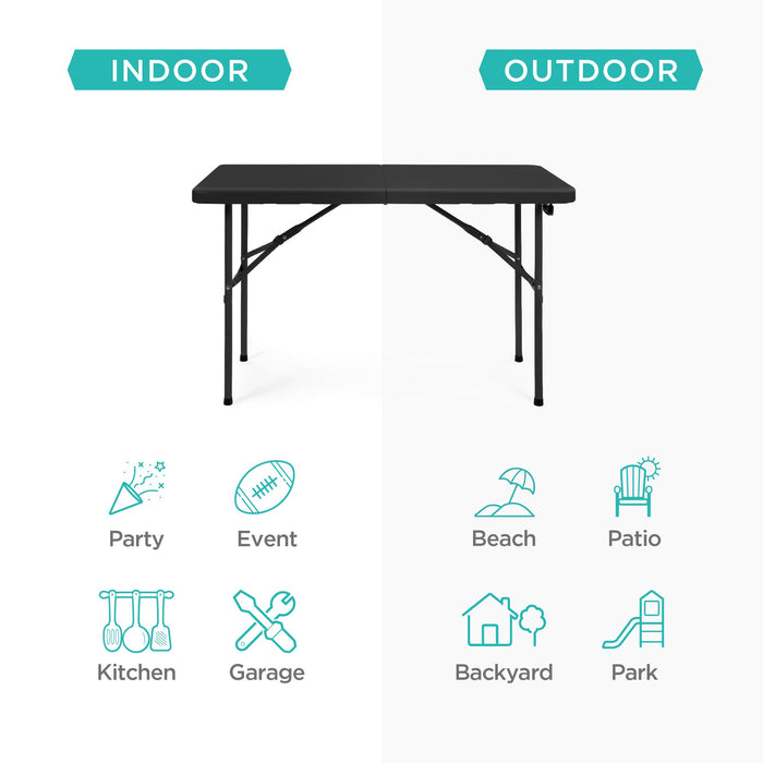 Portable Folding Plastic Dining Table w/ Handle, Lock - 4ft