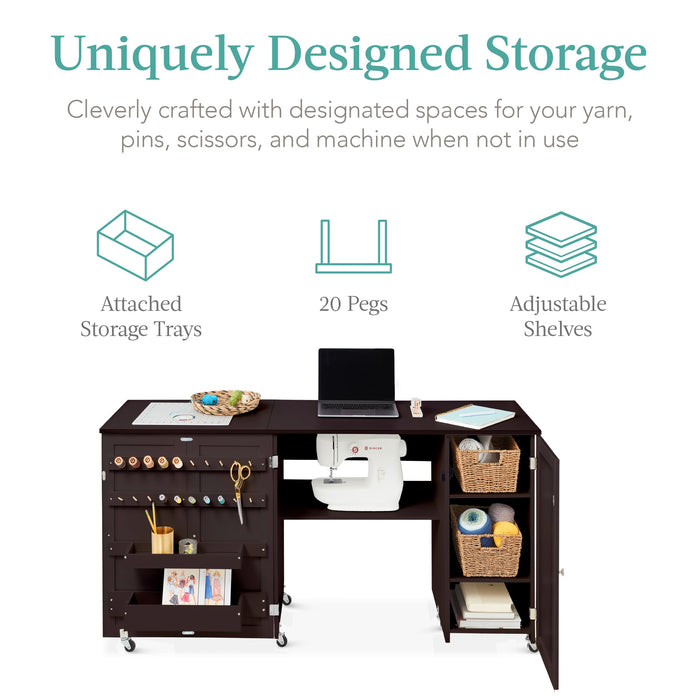 Grande table de couture pliante portable et multifonctionnelle avec roulettes