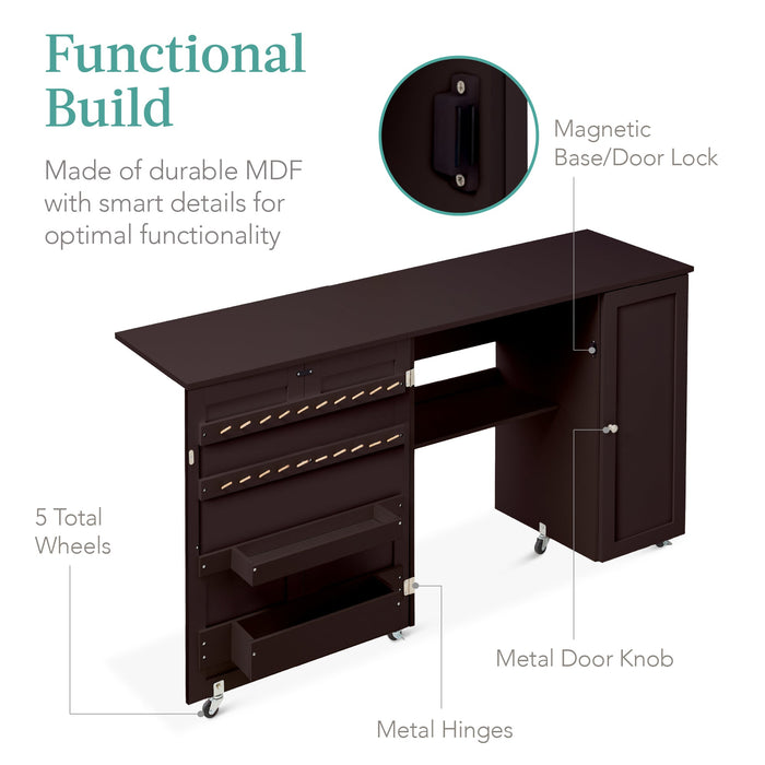 Grande table de couture pliante portable et multifonctionnelle avec roulettes