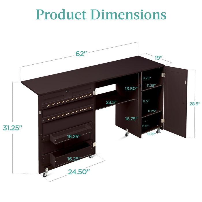 Grande table de couture pliante portable et multifonctionnelle avec roulettes