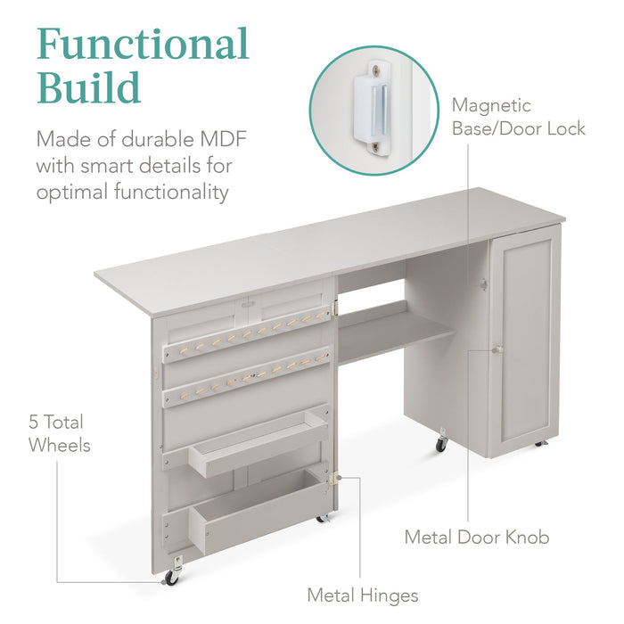 Grande table de couture pliante portable et multifonctionnelle avec roulettes