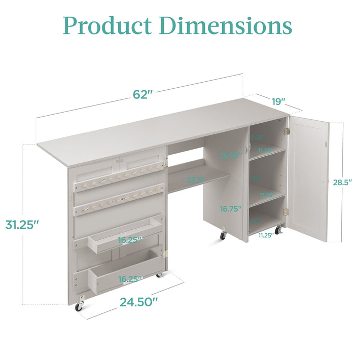 Grande table de couture pliante portable et multifonctionnelle avec roulettes