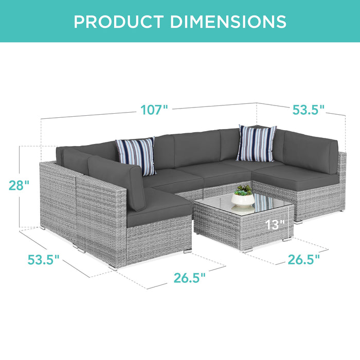 Ensemble de conversation modulaire en osier de 7 pièces avec 2 oreillers et housse