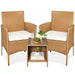 3-Piece Outdoor Patio Wicker Bistro Set w/ Side Storage Table